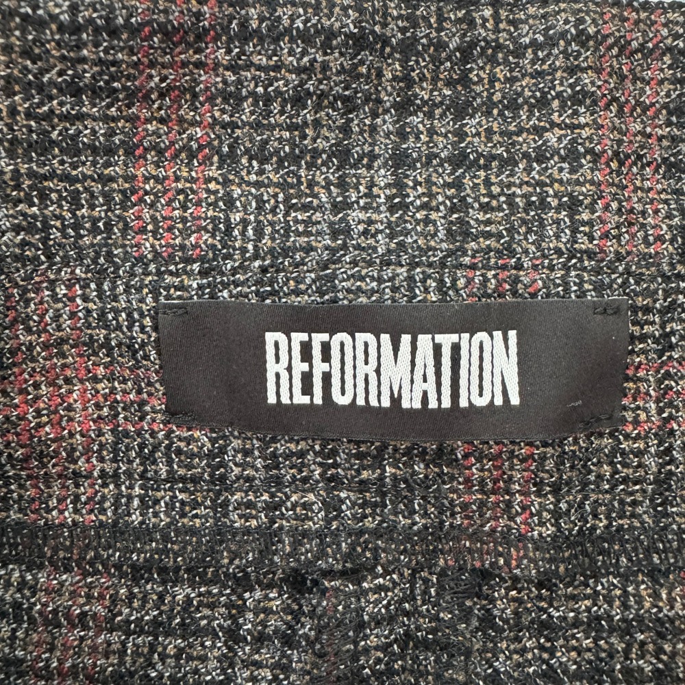 Reformation Belted Wide Leg Trouser Pants 2 Brown Plaid Dark Academia Career - Picture 10 of 12